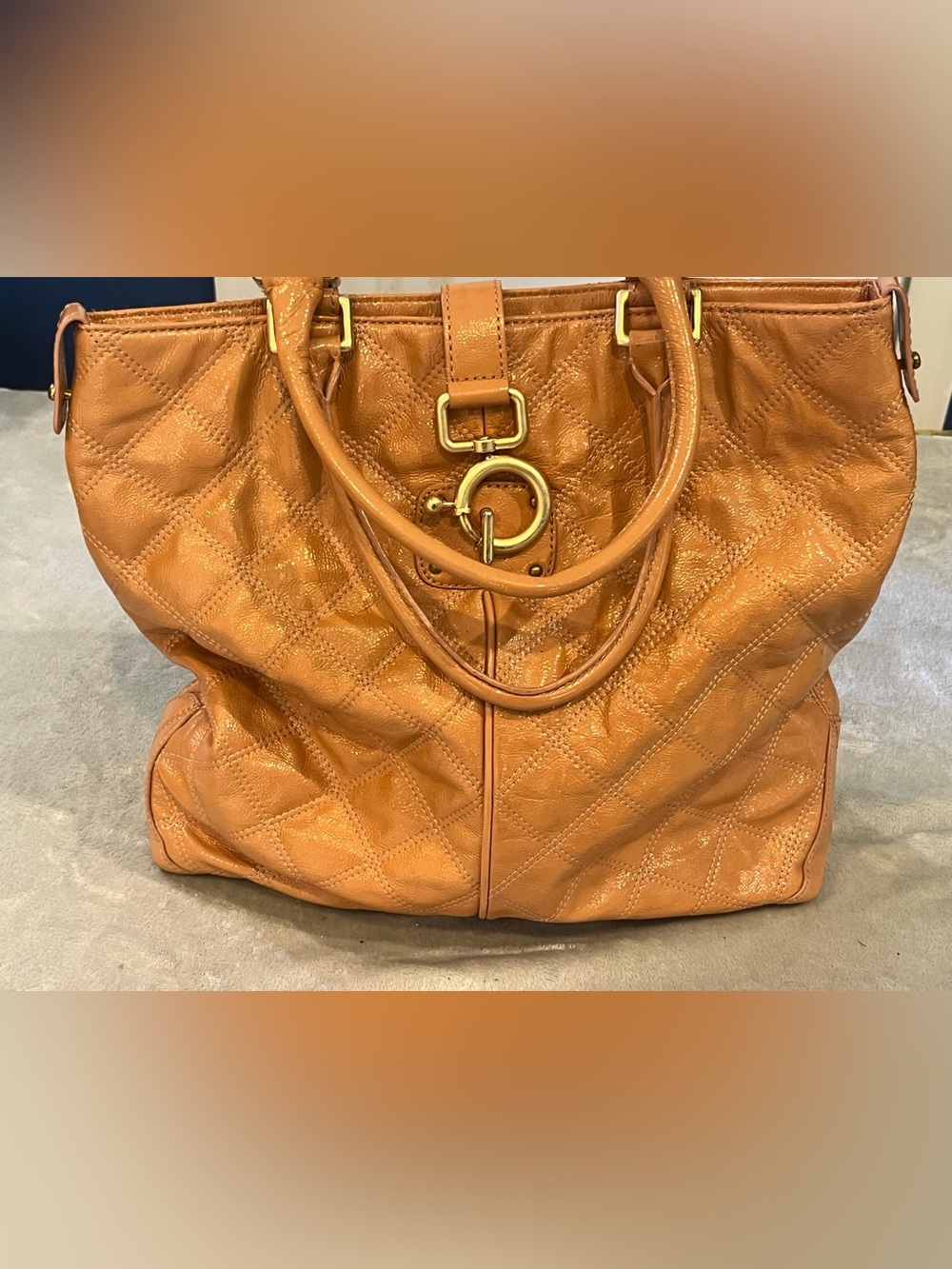 J. Crew Quilted Tan Leather Tote with Gold Hardware